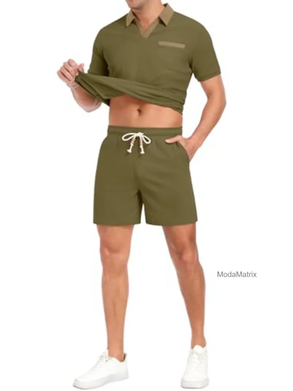 Men's 2-Piece Polo Shirt & Shorts Set Waffle Knit Athletic